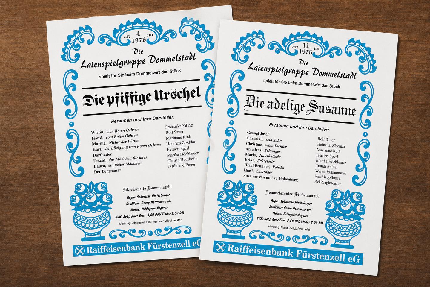 Zwei historische Theaterplakate der Laienspielgruppe Dommelstadl aus dem Jahr 1976